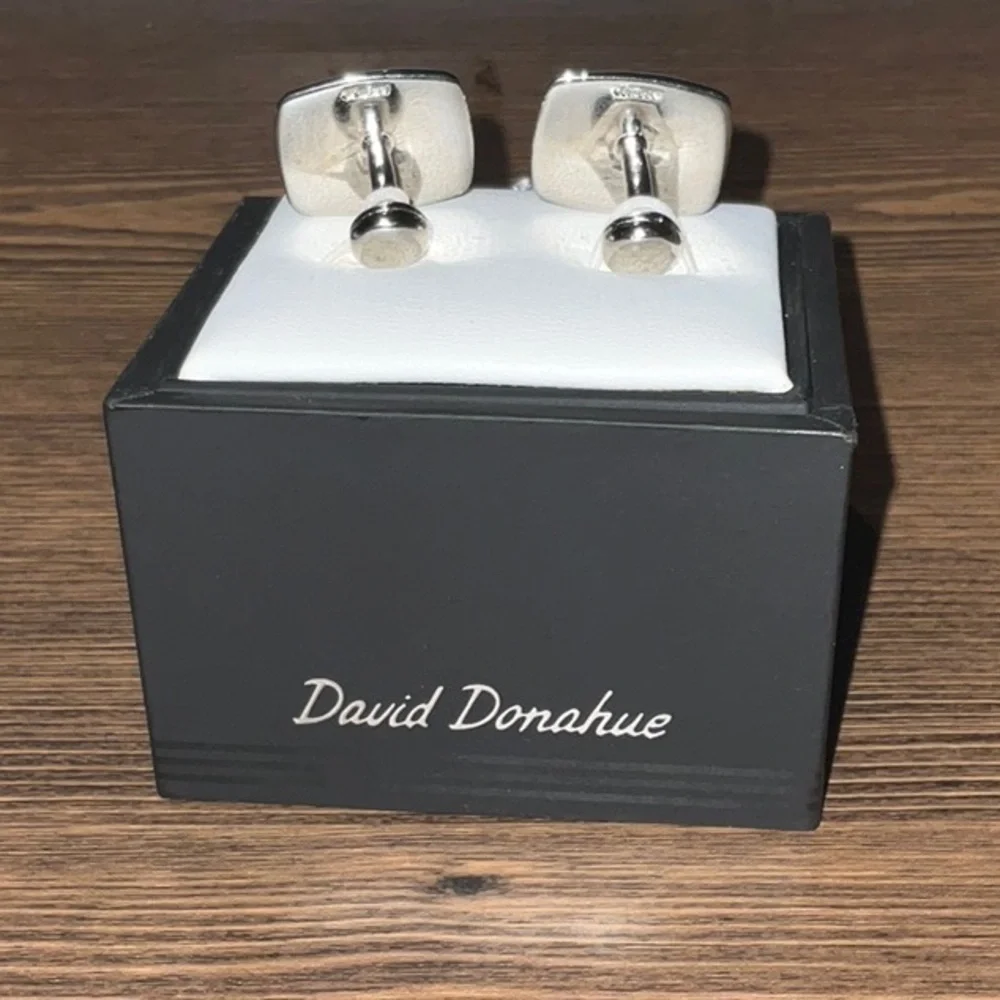 New David Donahue Black and Silver Geometric Cuff Links